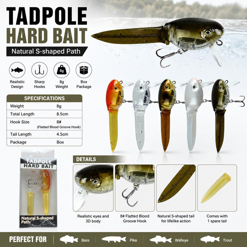 1pcs Tadpole Hard Bait Fishing - Fishing Hook Treble 评论和价格