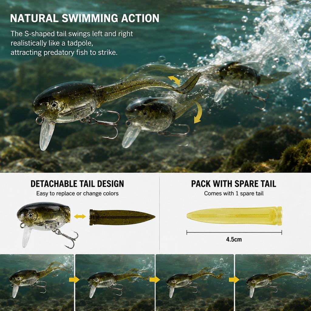1pcs Tadpole Hard Bait Fishing - Fishing Hook Treble 评论和价格